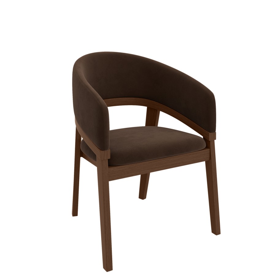 Set of 2 Walnut & Brown Velvet Curved Dining Chairs - Owen