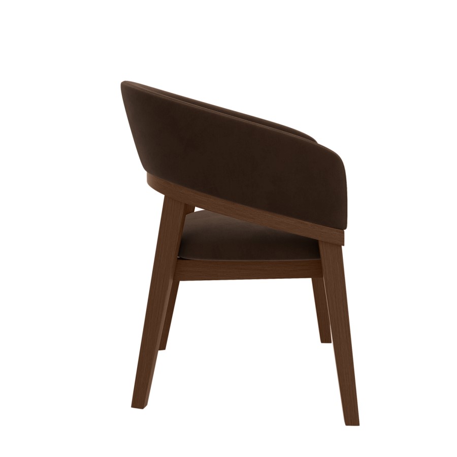 Set of 2 Walnut & Brown Velvet Curved Dining Chairs - Owen