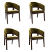 Set of 4 Walnut & Olive Green Velvet Curved Dining Chairs - Owen
