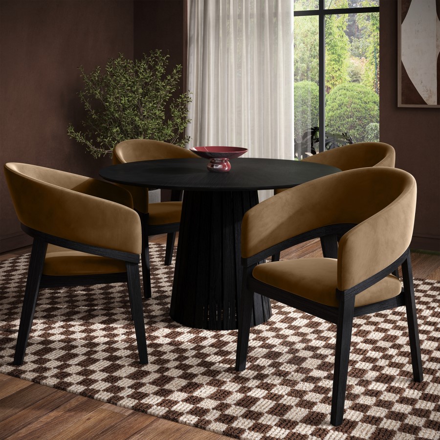 Set of 2 Black and Brown Velvet Curved Dining Chairs - Owen