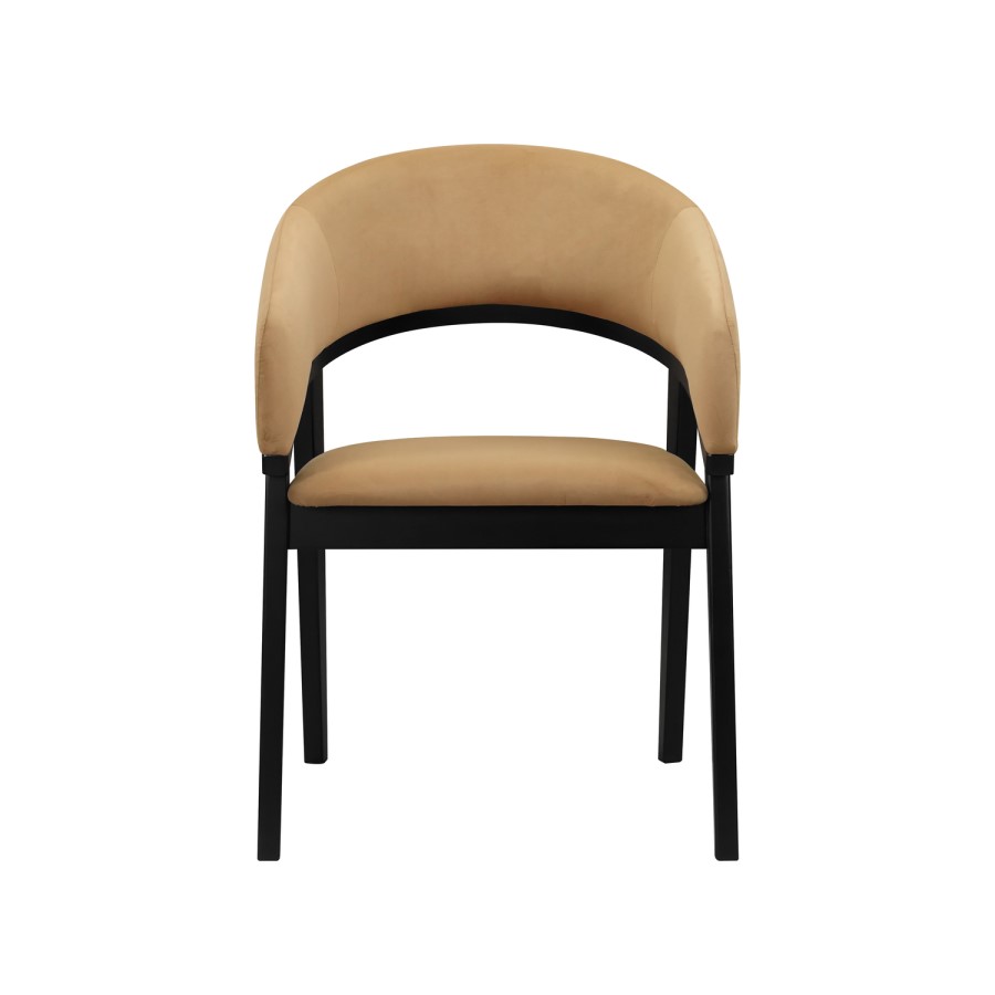 Round Black Dining Table Set with 4 Brown Velvet Chairs - Seats 4 - Owen