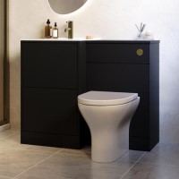 1000mm Black Toilet and Sink Unit with Round Toilet and Brushed Brass Push Button - Palma
