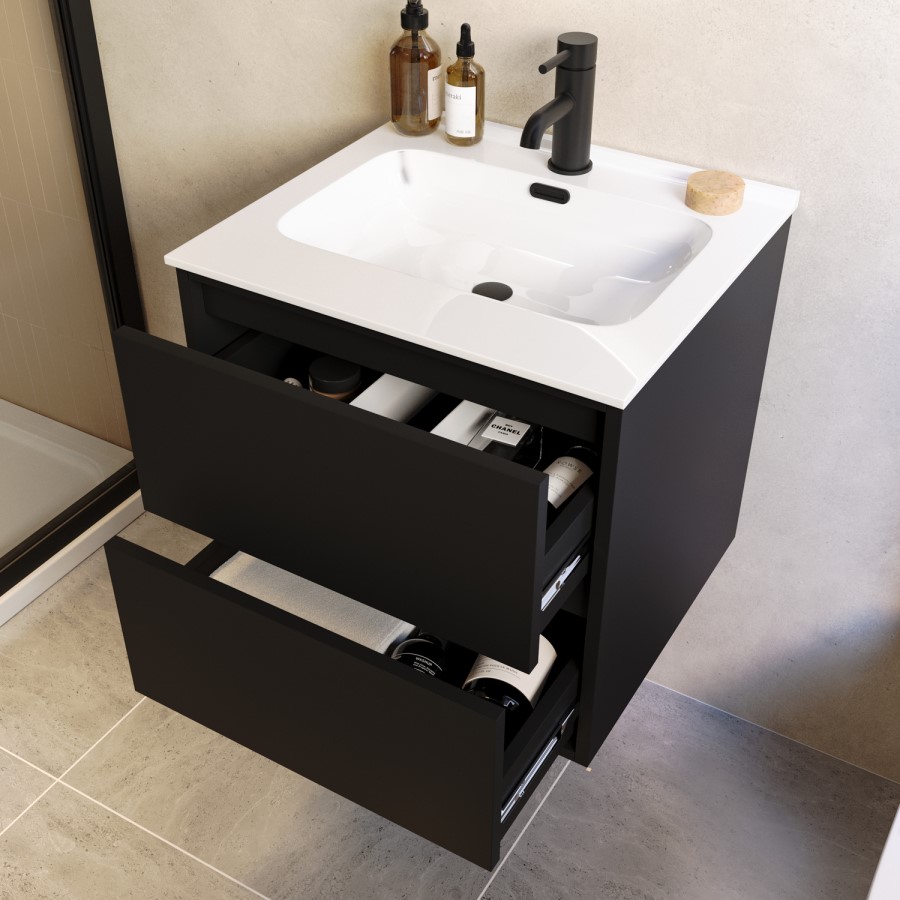 500mm Black Wall Hung Vanity Unit with Basin - Palma