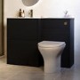 1100mm Black Toilet and Sink Unit with Round Toilet and Brushed Brass Push Button - Palma