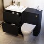 1100mm Black Toilet and Sink Unit with Round Toilet and Brushed Brass Push Button - Palma