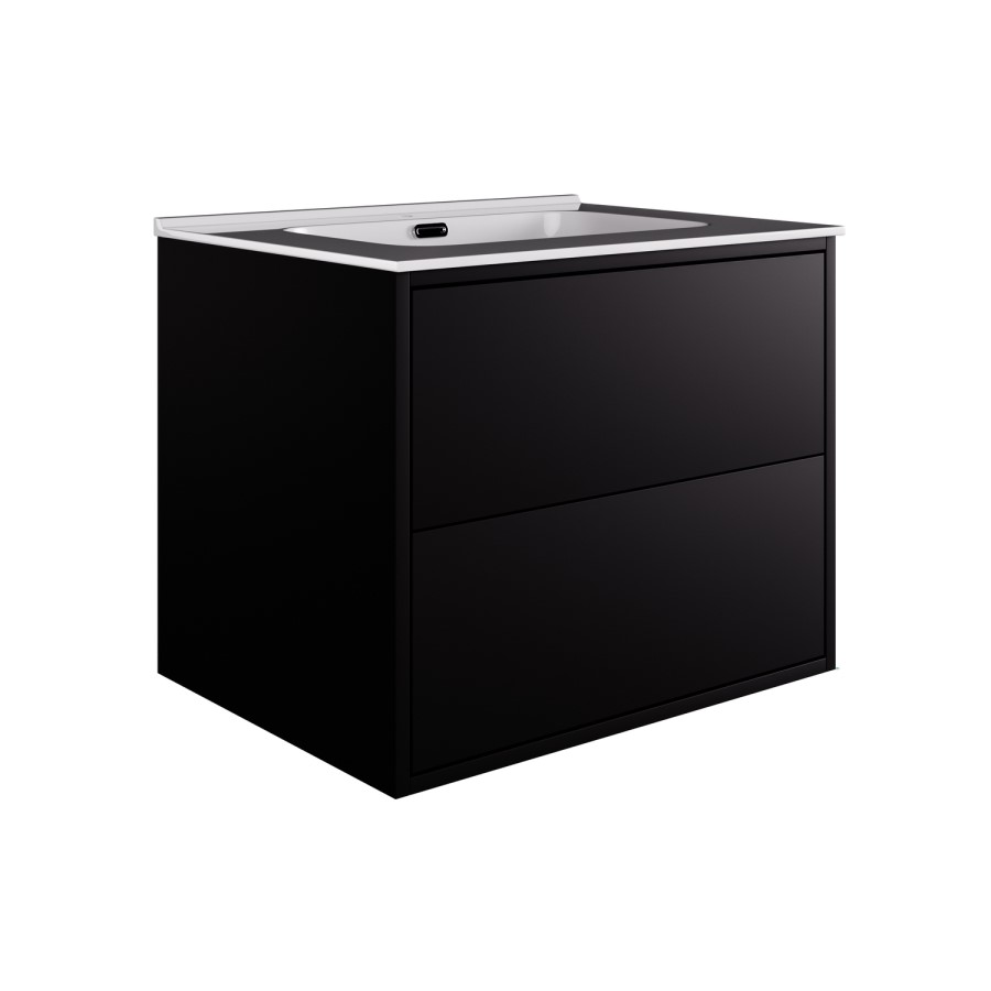 600mm Black Wall Hung Vanity Unit with Basin - Palma