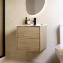 BUN/PALO500WH/99959 500mm Oak Wood Effect Wall Hung Vanity Unit with Basin - Palma