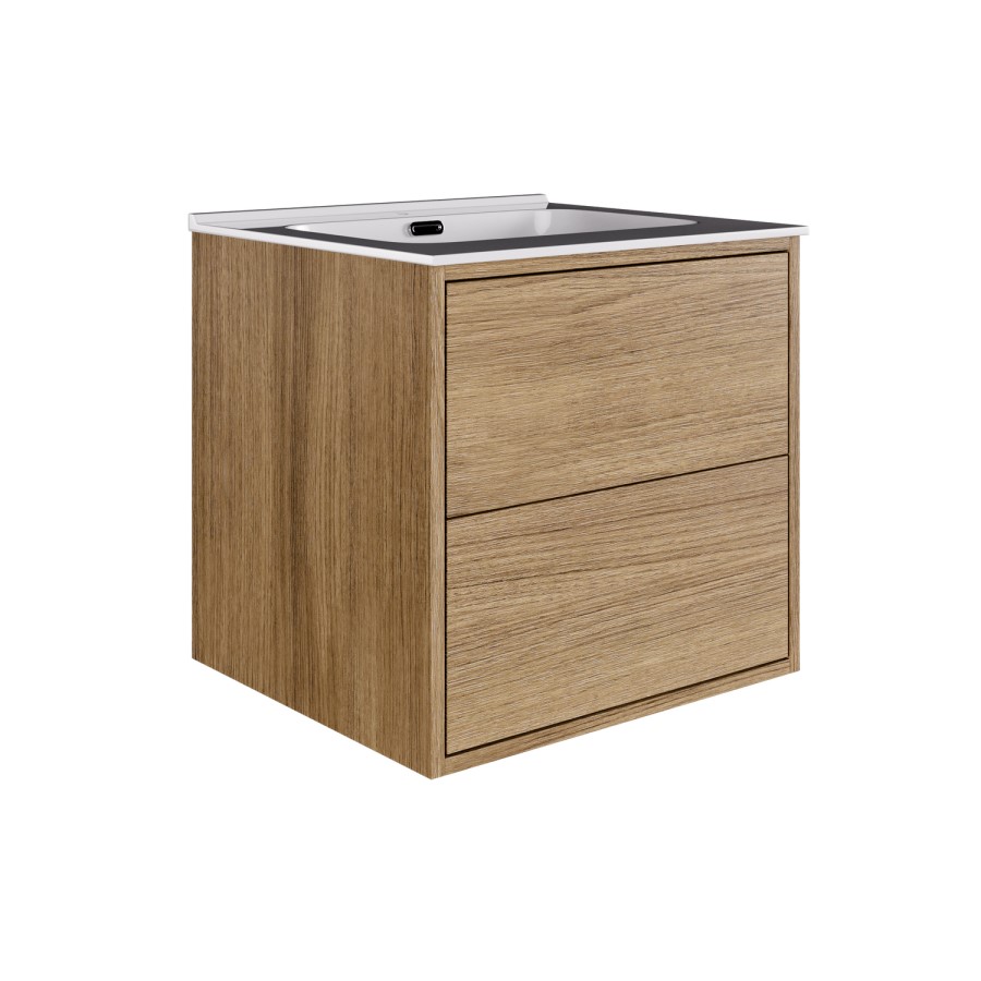 500mm Oak Wood Effect Wall Hung Vanity Unit with Basin - Palma