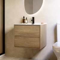 600mm Oak Wood Effect Wall Hung Vanity Unit with Basin - Palma