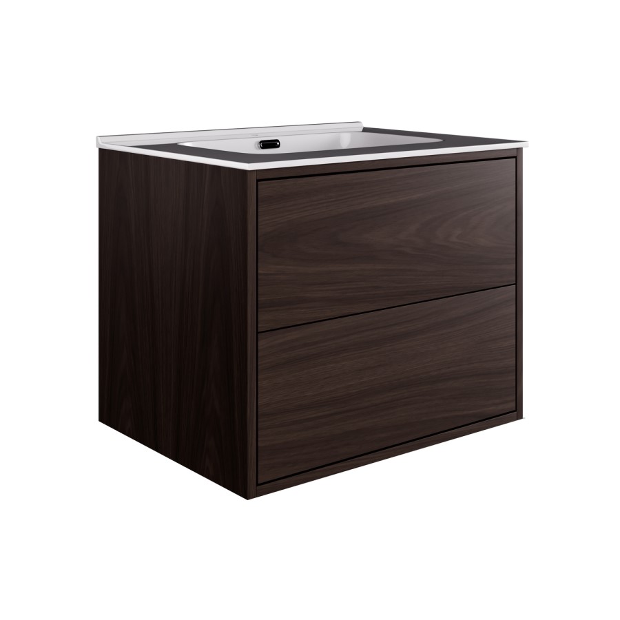 600mm Walnut Wood Effect Wall Hung Vanity Unit with Basin - Palma