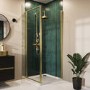 800mm Brushed Brass 8mm Glass Square Hinged Shower Enclosure - Pavo