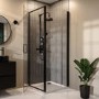 800x700mm Black 8mm Glass Rectangular Hinged Shower Enclosure - Pavo
