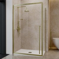 1000x800mm Brushed Brass 8mm Glass Rectangular Shower Enclosure with Extended Handle - Pavo