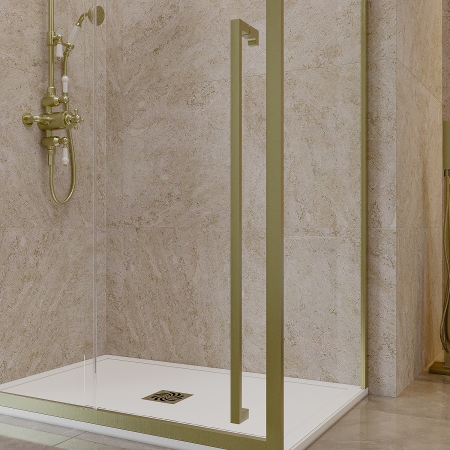 1000x800mm Brushed Brass 8mm Glass Rectangular Shower Enclosure with Extended Handle - Pavo