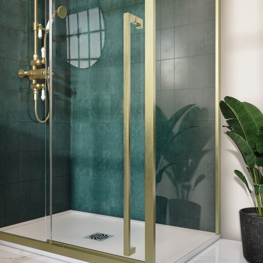 ALMOST PERFECT - 1200x800mm Brushed Brass 8mm Glass Sliding Shower Enclosure with Extended Handle - Pavo