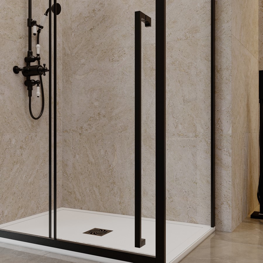 1000x800mm Black 8mm Glass Rectangular Shower Enclosure with Extended Handle - Pavo
