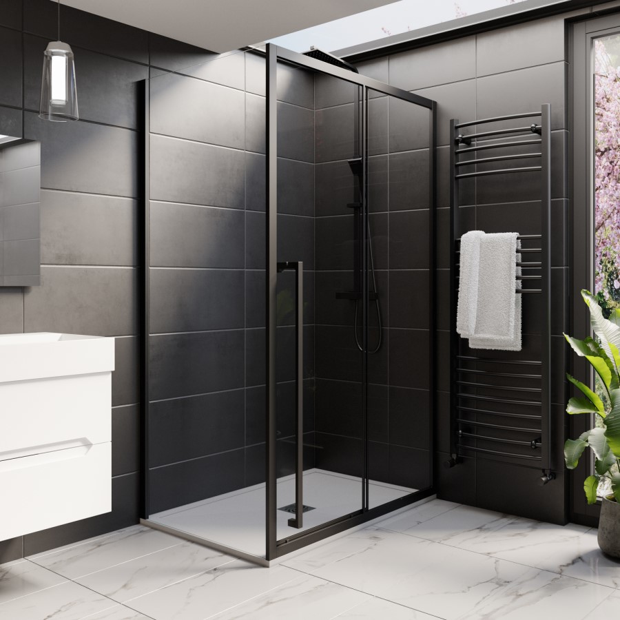 1000x800mm Black 8mm Glass Rectangular Shower Enclosure with Extended Handle - Pavo