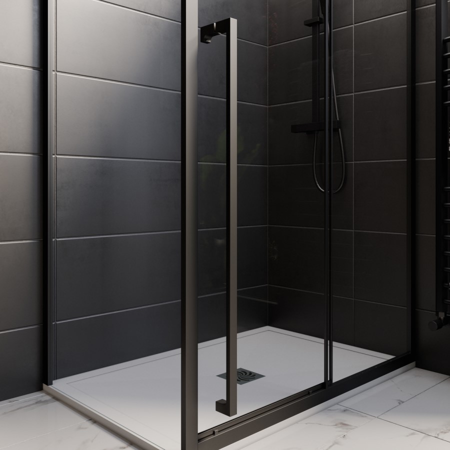 1000x800mm Black 8mm Glass Rectangular Shower Enclosure with Extended Handle - Pavo