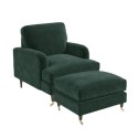 BUN/PAY031/85934 Dark Green Velvet Armchair and Footstool - Payton
