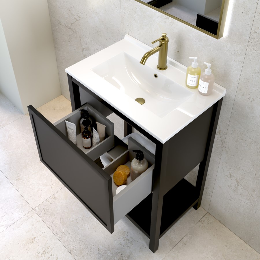 600mm Black Freestanding Vanity Unit with Basin - Perla