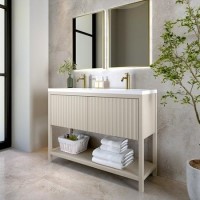 1200mm Beige Fluted Freestanding Double Vanity Unit with Basin - Perla