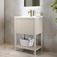 600mm Beige Fluted Freestanding Vanity Unit with Basin - Perla