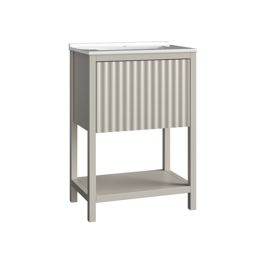 600mm Beige Fluted Freestanding Vanity Unit with Basin - Perla