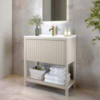 800mm Beige Fluted Freestanding Vanity Unit with Basin - Perla