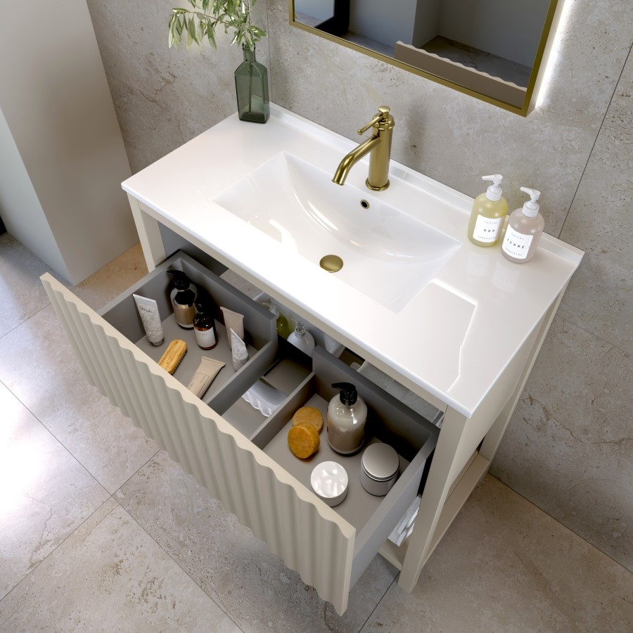 800mm Beige Fluted Freestanding Vanity Unit with Basin - Perla