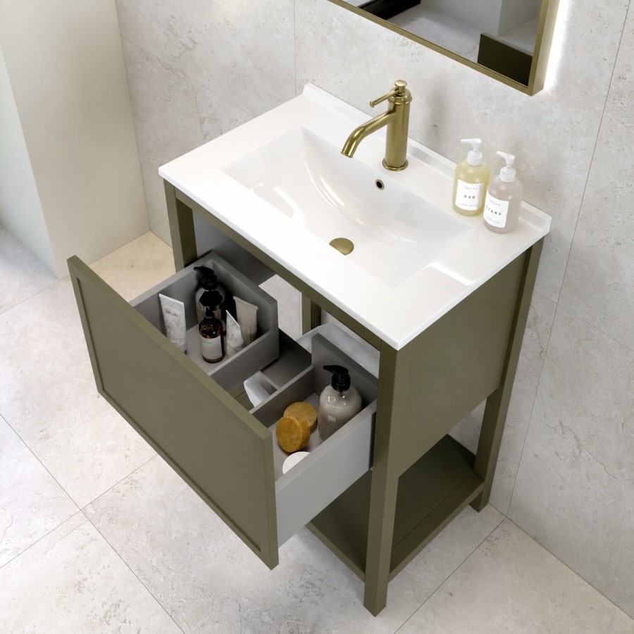600mm Green Freestanding Vanity Unit with Basin - Perla
