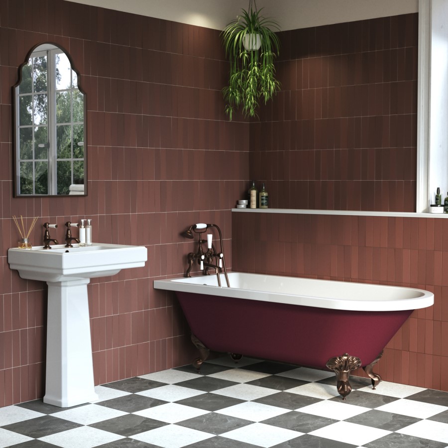 Burgundy Freestanding Single Ended Bath with Bronze Feet 1670 x 740mm - Park Royal