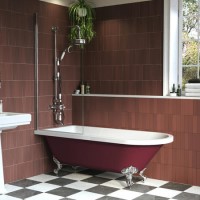 Burgundy Freestanding Single Ended Shower Bath with Chrome Screen & Feet 1670 x 740mm - Park Royal