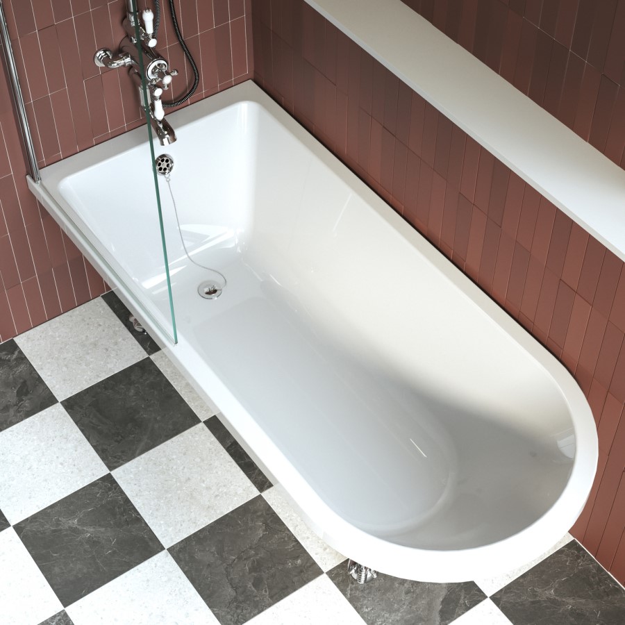 Burgundy Freestanding Single Ended Shower Bath with Chrome Screen & Feet 1670 x 740mm - Park Royal