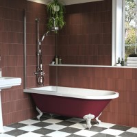 Burgundy Freestanding Single Ended Shower Bath with Chrome Screen & White Feet 1670 x 740mm - Park Royal