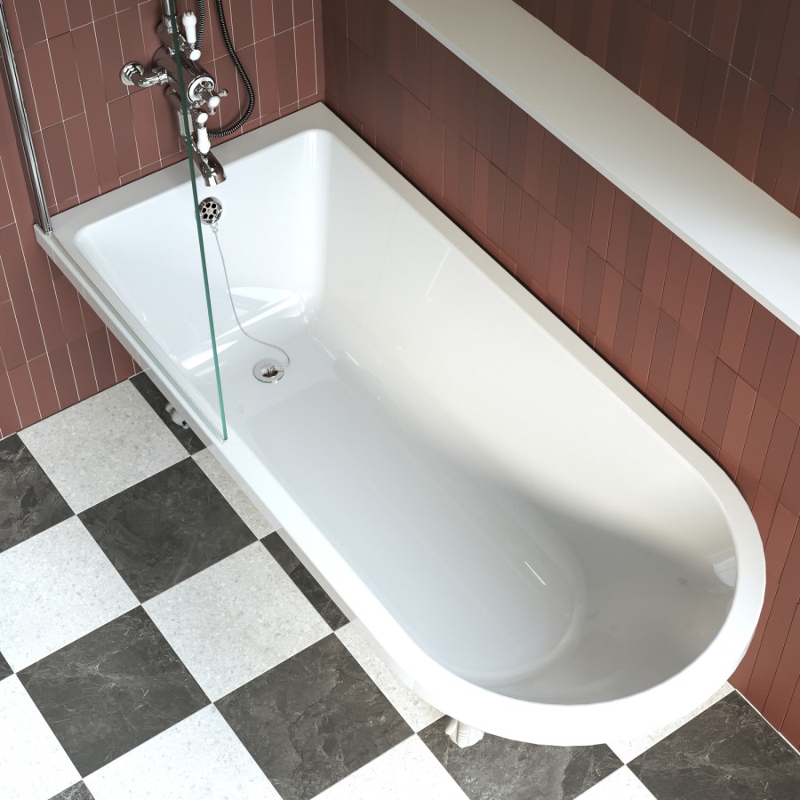 Burgundy Freestanding Single Ended Shower Bath with Chrome Screen & White Feet 1670 x 740mm - Park Royal