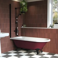 Burgundy Freestanding Single Ended Shower Bath with Black Screen & Feet 1670 x 740mm - Park Royal