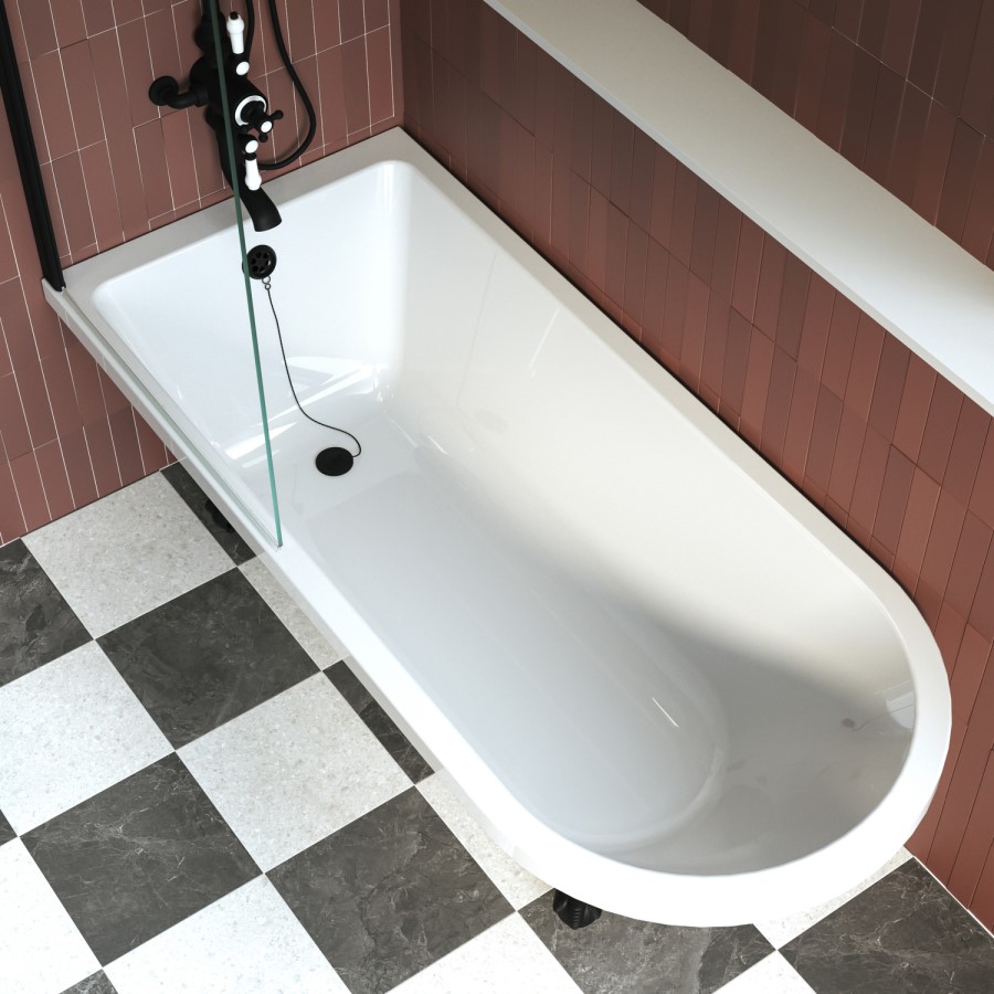 Burgundy Freestanding Single Ended Shower Bath with Black Screen & Feet 1670 x 740mm - Park Royal