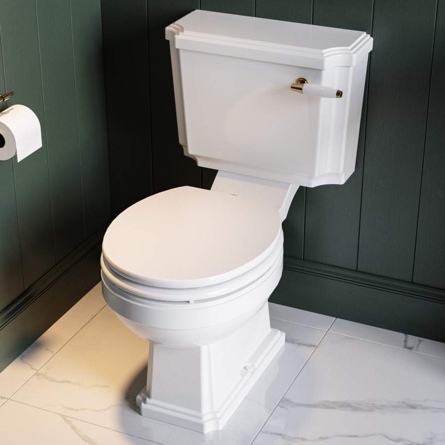 Close Coupled Traditional Toilet with Wooden Soft Close Seat & Brass Fittings - Park Royal