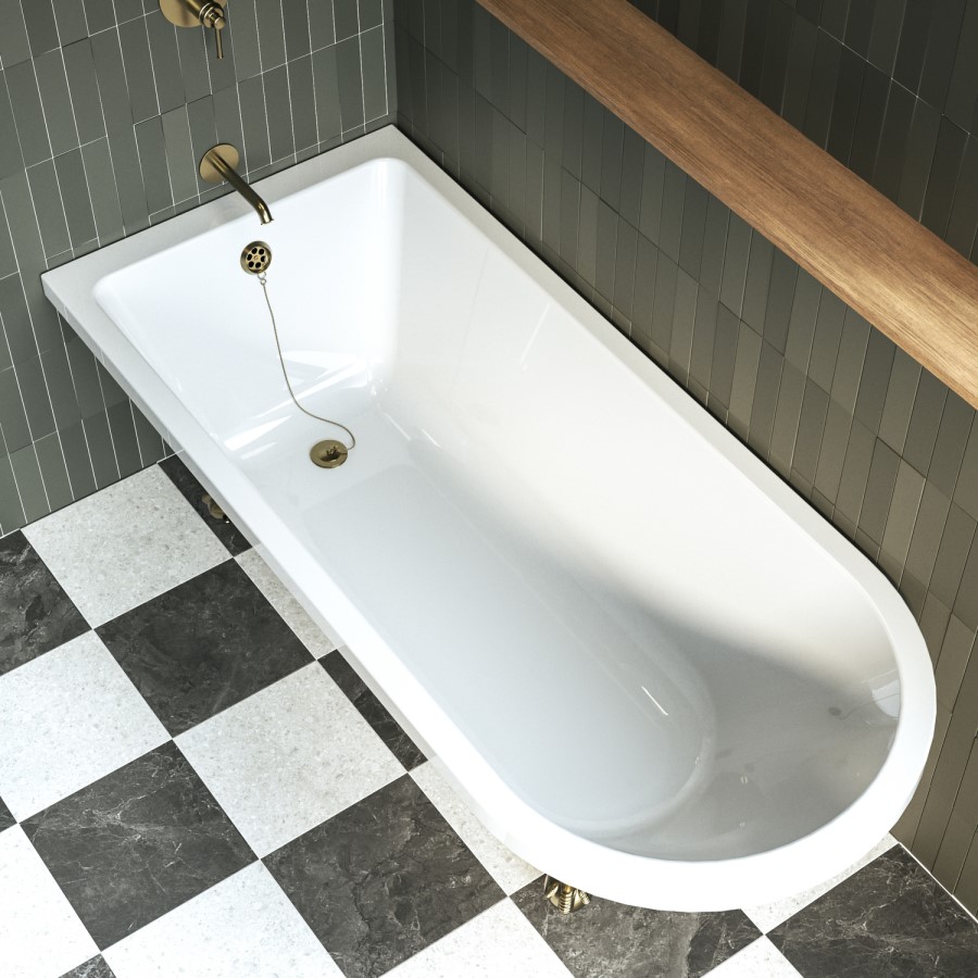 Dark Green Freestanding Single Ended Bath with Brass Feet 1670 x 740mm - Park Royal