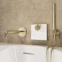 Brushed Brass 2 Outlet Wall Mounted Thermostatic Push Button Bath Mixer Shower Set With Hand Shower & Bath Filler Spout - Priya