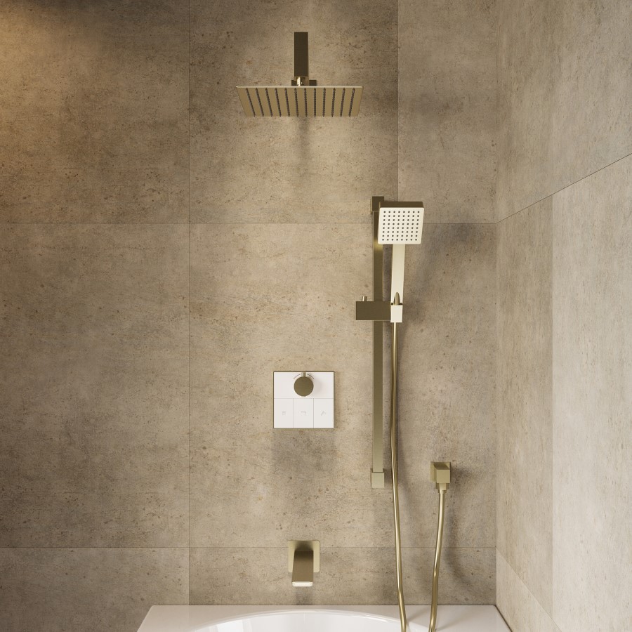 Brushed Brass 3 Outlet Concealed Mixer Shower Set With Bath Filler Spout & Hand Shower with Slide Rail Kit - Priya