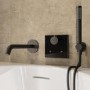 Black 2 Outlet Wall Mounted Thermostatic Bath Mixer Shower Set With Hand Shower & Bath Filler Spout - Priya