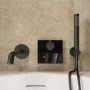 Black 2 Outlet Wall Mounted Thermostatic Bath Mixer Shower Set With Hand Shower & Bath Filler Spout - Priya