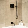 Black 2 Outlet Wall Mounted Thermostatic Bath Mixer Shower Set With Hand Shower & Bath Filler Spout - Priya