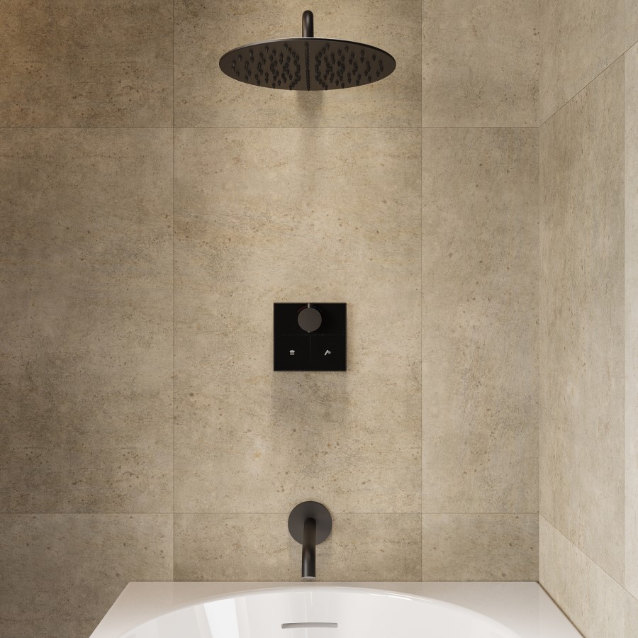 Black 2 Outlet Concealed Mixer Shower Set With Bath Filler Spout - Priya
