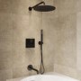 Black 3 Outlet Thermostatic Push Button Mixer Shower Set With Bath Filler Spout & Hand Shower - Priya