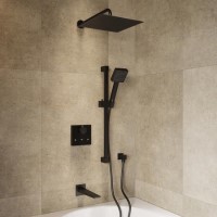 Black 3 Outlet Concealed Mixer Shower Set With Bath Filler Spout & Hand Shower with Slide Rail Kit - Priya