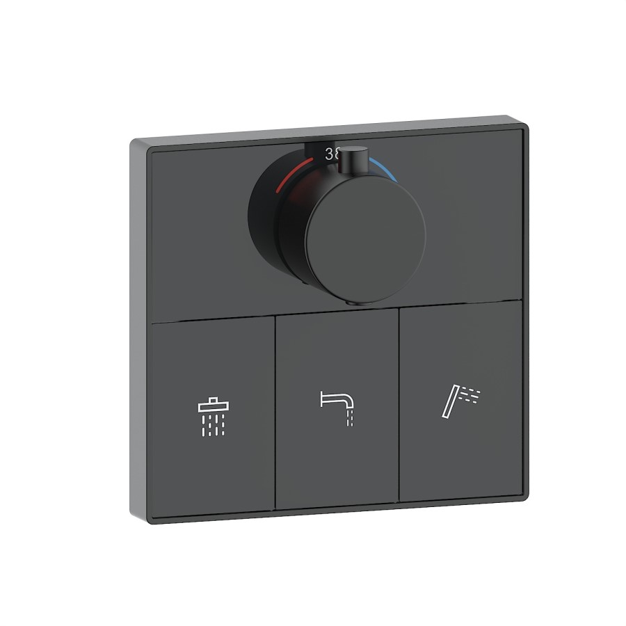 Black 3 Outlet Concealed Mixer Shower Set With Bath Filler Spout & Hand Shower with Slide Rail Kit - Priya