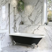 Black Freestanding Single Ended Shower Bath with Chrome Screen & Feet 1670 x 740 mm - Park Royal
