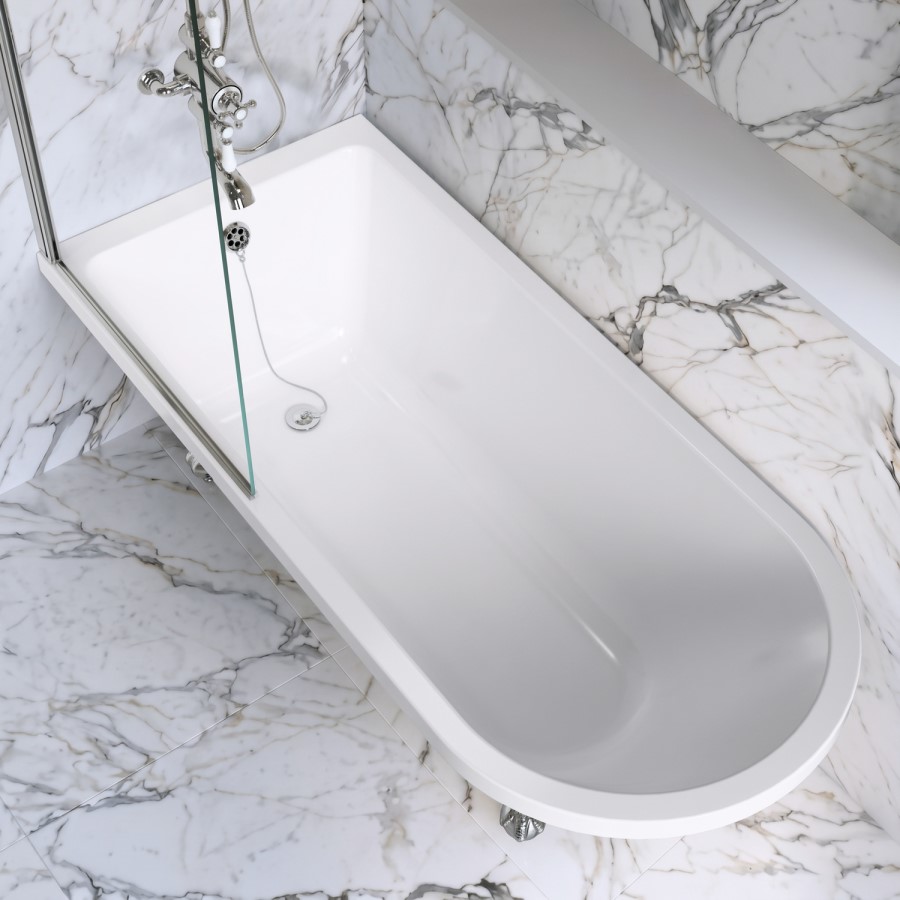 Black Freestanding Single Ended Shower Bath with Chrome Screen & Feet 1670 x 740 mm - Park Royal